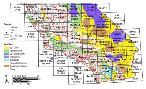 California: Yosemite Valley : 1:100,000 scale topographic map : 30 X 60 minute series (topographic) (Surface management status) United States - Wide World Maps & MORE!