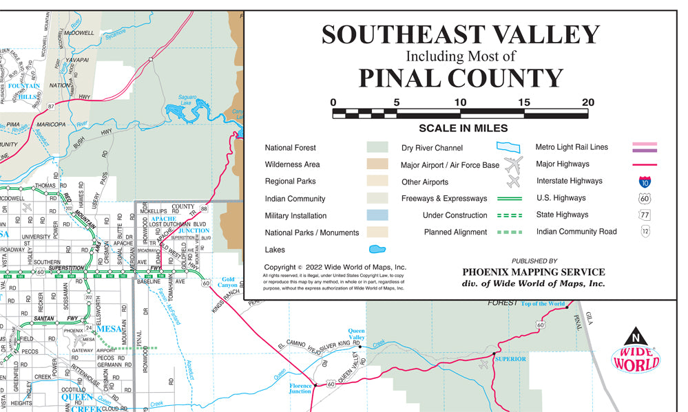 Southeast Valley and Pinal County Wall Map (including most of