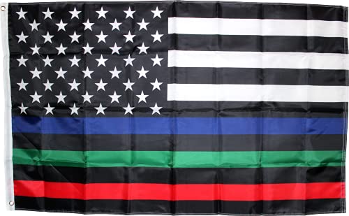 U.S.A. Memorial Blue Green Red Line Flag 5'×3' Rough Tex 150D Nylon - Wide World Maps & MORE!