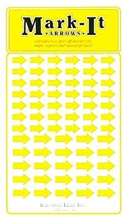 Removable Mark-it Brand Arrows for maps, Reports or Projects, Two Sizes per Sheet - Yellow - Wide World Maps & MORE!