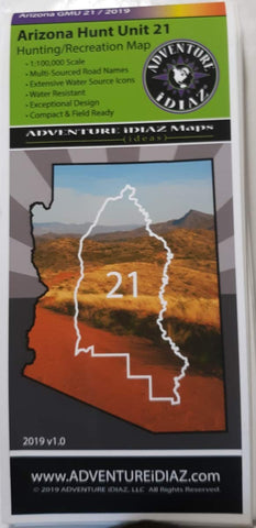 Arizona Hunt Unit 21 Map - Wide World Maps & MORE! - Map - Adventure iDiaz Maps - Wide World Maps & MORE!