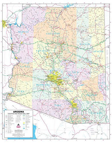 Arizona Counties and Roads Large Wall Map Dry Erase Laminated - Wide World Maps & MORE! - Map - Wide World Maps & MORE! - Wide World Maps & MORE!