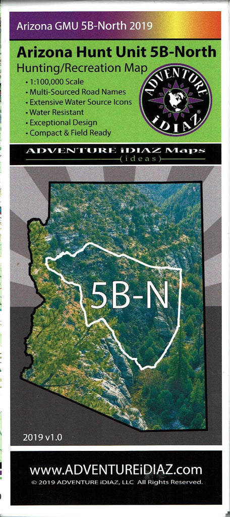 Arizona Hunt Unit 5B-North Hunting/Recreation Map - Wide World Maps & MORE! - Map - Adventure iDiaz Maps - Wide World Maps & MORE!