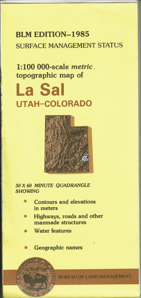 Surface Management 1:100,000-Scale Metric Topographic Map of La Sal, Utah-Colorado - Wide World Maps & MORE!
