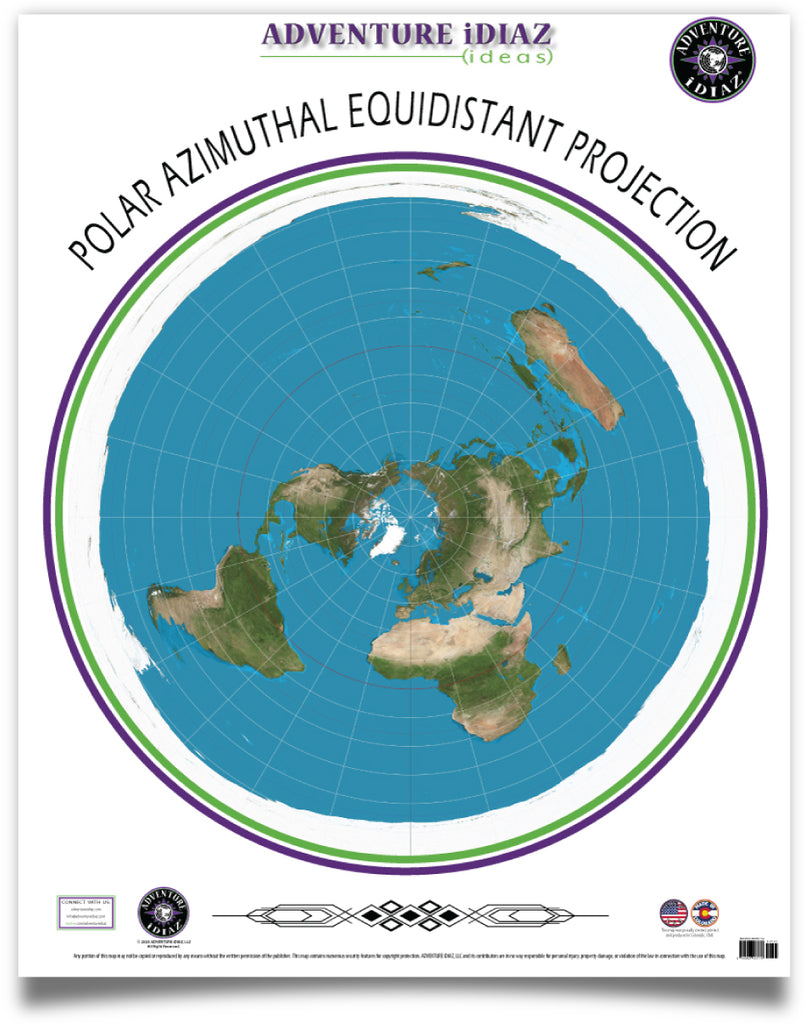 Polar Azimuthal Equidistant Projection Map of the Earth Ready-to-Hang - Wide World Maps & MORE!