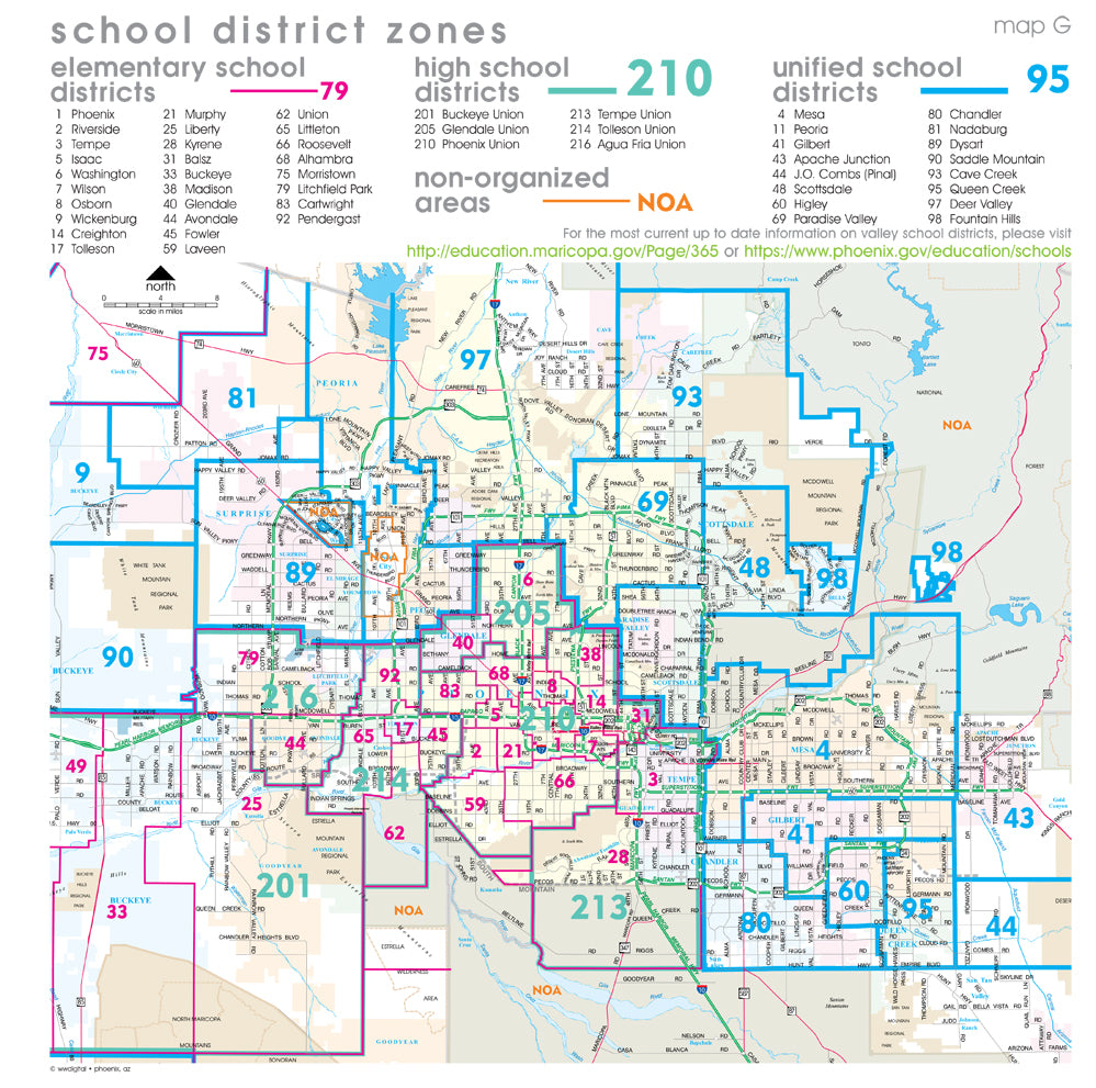 Phoenix Metropolitan School District Zones Gloss Laminated - Wide World Maps & MORE!
