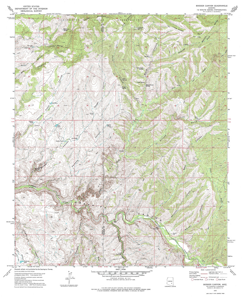 BOOGER CANYON, AZ 7.5' 1972 Map United States Geological Survey