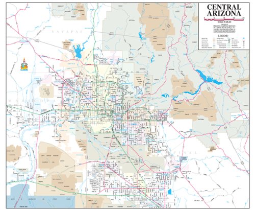 Central Arizona Wall Map Gloss Laminated Mount (Yellow1) (Yellow1 ...