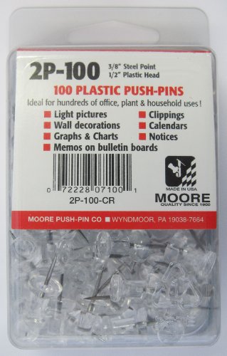 Moore Push-Pin Clear Plastic Push Pins, 100 per Box - Wide World Maps & MORE!