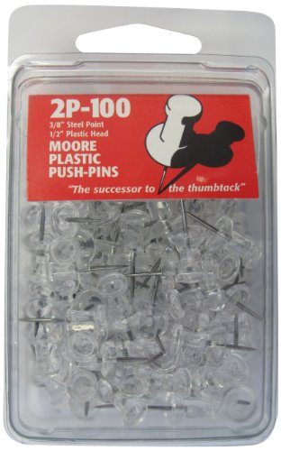 Moore Push-Pin Clear Plastic Push Pins, 100 per Box - Wide World Maps & MORE!