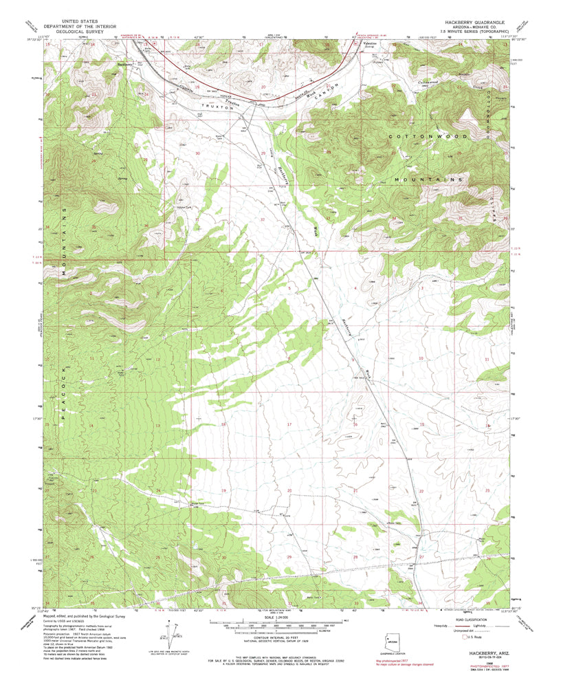 HACKBERRY 7.5' Arizona 1968 PI 1977 Map United Stated Geological Survey