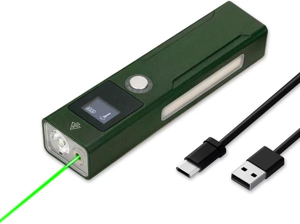 Rechargeable EDC Flat Flashlight, Compact Pocket Flash Light Combines 1200 Lumens White LED, Warm LED and Green Beam, Perfect for Outdoor, Camping, Hiking, Emergency