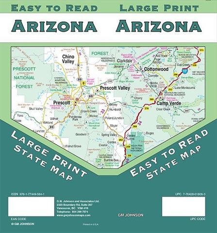 Large Print Arizona Easy to Read State Map