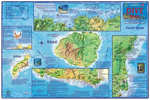 Kauai Hawaii Dive & Snorkeling Guide Map Laminated Placemat - Wide World Maps & MORE!