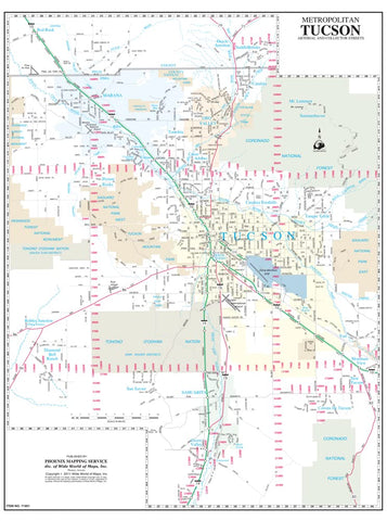 Metropolitan Tucson Arterial and Collector Streets Standard Wall Map Full-Size Dry Erase Laminated [Map] Phoenix Mapping Service - Wide World Maps & MORE!