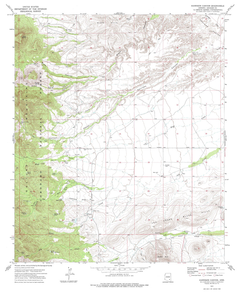 HARRISON CANYON 7.5' AZ 1972 Map United States Geological Survey
