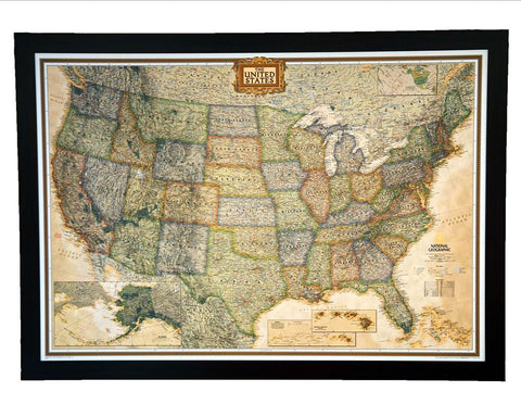 THE #1 SELLING push pin map of the United States Nat Geo's Exec. US Map FRAMED 47 × 34" Pin board MAP with Black Satin Finish Frame is the best push pin travel map for home office or educational use