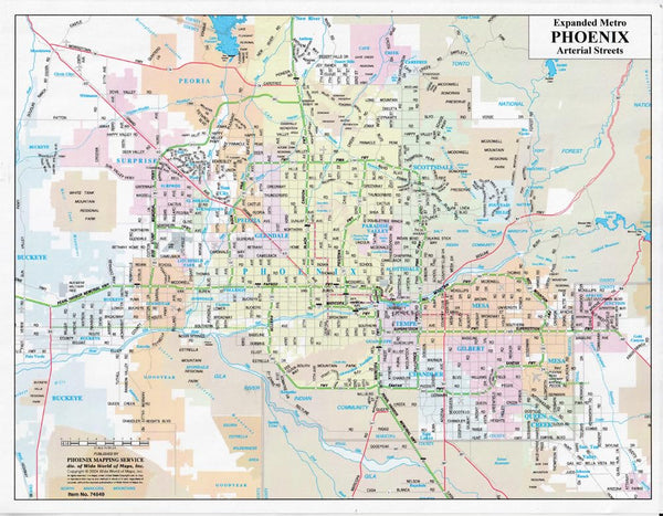 Expanded Metropolitan Phoenix Arterial Streets Notebook Map - 50 Count - Wide World Maps & MORE!