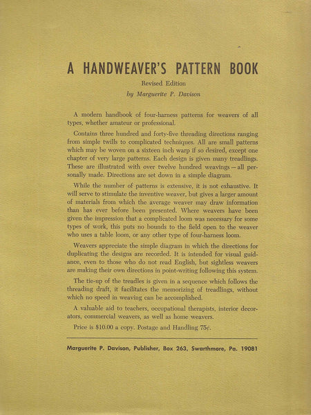 Handweaver's Pattern Book, Revised Edition [Hardcover] Marguerite Porter Davison - Wide World Maps & MORE!