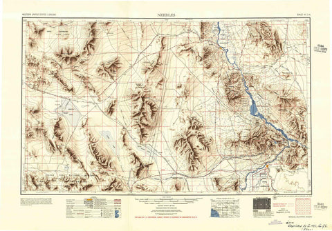 YellowMaps Needles CA topo map, 1:250000 Scale, 1 X 2 Degree, Historical, 1956, Updated 1956, 23.8 x 34.1 in - Wide World Maps & MORE!