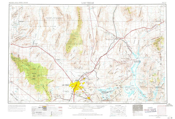 YellowMaps Las Vegas NV topo map, 1:250000 Scale, 1 X 2 Degree, Historical, 1954, Updated 1971, 21.9 x 32.1 in - Wide World Maps & MORE!