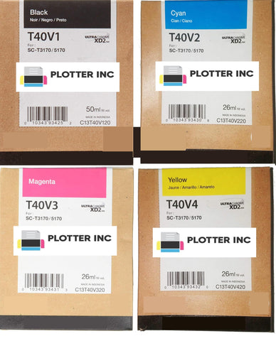 Plotter Inc SureColor T40V Ink Cartridges T40V120 T40V220 T40V320 T40V420 Ink Set for T5170 T5170M T3170 T3170M T2170 Black Cyan Magenta Yellow - Wide World Maps & MORE!