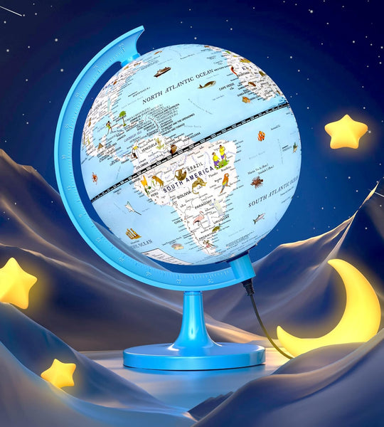 Illuminated Globe for Children with Animal Illustrations Easy to Read - 8'' Small World Globe for Kids Learning Geography Toddler Educational Toy/Birthday Gift for Boys/Girls