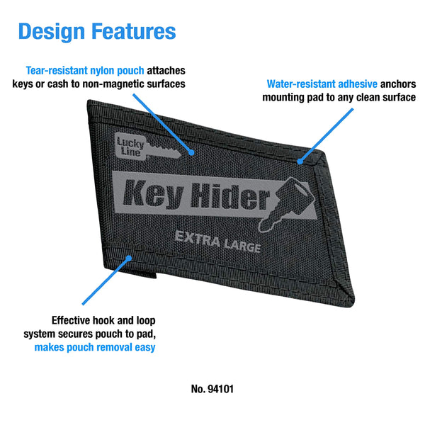 Lucky Line Key Hider Pouch, Velcro Nylon Adhesive, Large (91401) - Wide World Maps & MORE!