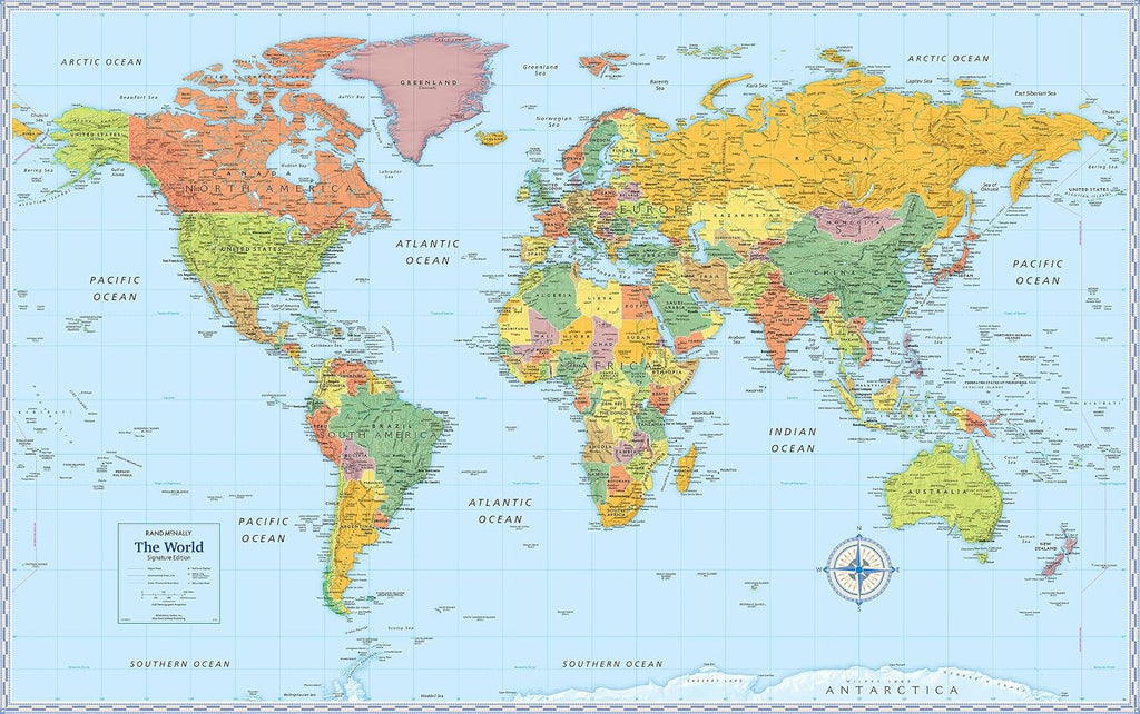 Signature Edition World Wall Map — Ready-to-Hang (Blue)