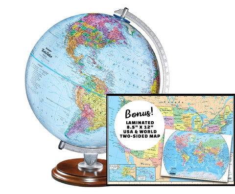 Replogle Student - Educational Classic World globe, Blue Ocean, Raised Relief feature, including a bonus map, made in USA, 12"/30cm diameter