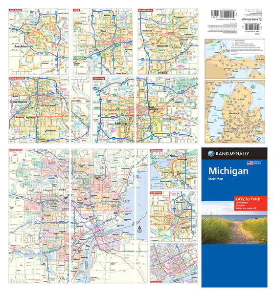 Easy to Fold! Michigan State Laminated Map