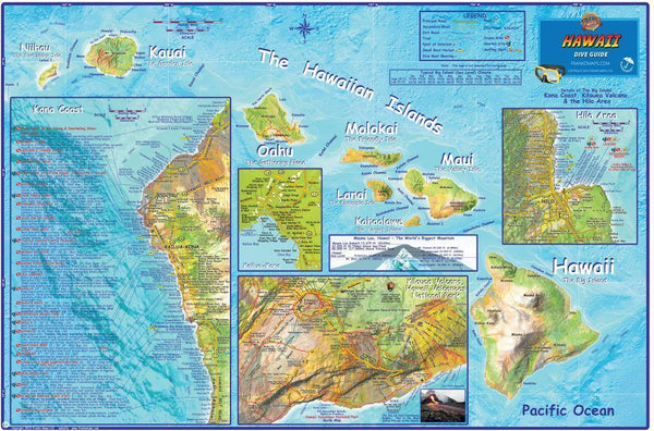 The Big Island Hawaii Dive & Snorkeling Laminated Map Poster - Wide World Maps & MORE!