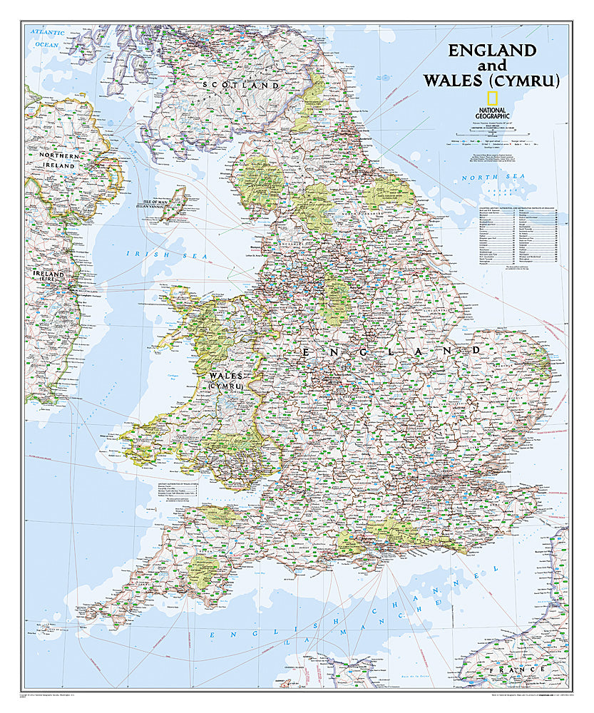 England and Wales Wall Map - Classic Reference - Dry Erase Laminated - Standard (30 x 36 Inch)