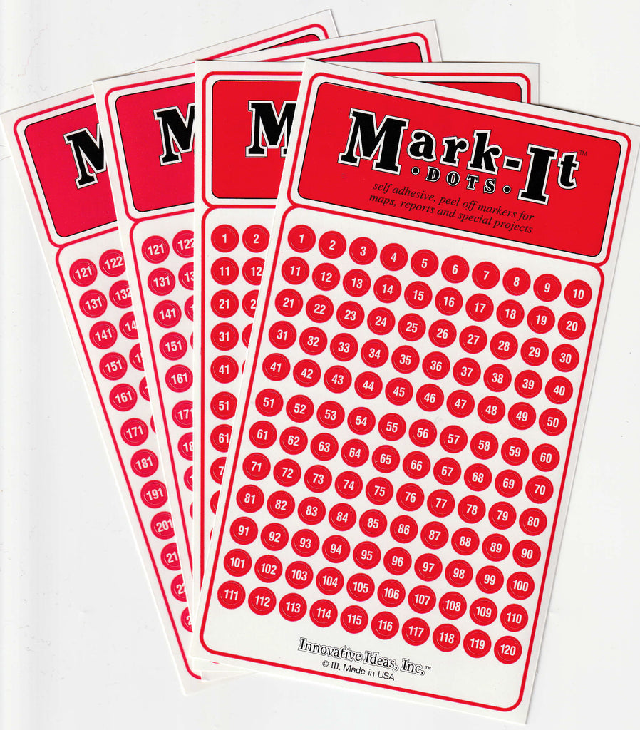 Innovative Ideas Medium 1/4 Removable Numbered 1-120 Mark-It Brand Dots for Maps, Reports or Projects - Red