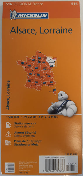 Michelin Map No.516 Alsace Lorraine, Strasbourg, Mulhouse, and Surrounding Area  (France), Scale 1:175,000 (with Street Maps of Strasbourg and Metz) (French Edition) [May 17, 2017] - Wide World Maps & MORE!