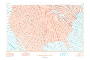 The Magnetic Field in the United States, 1990 Declination Chart (US Geological Survey, Geophysical Investigations Map GP-1002-D) - Wide World Maps & MORE!