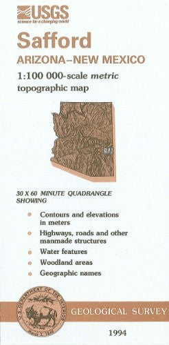 Safford, Arizona--New Mexico : 1:100 000-scale metric topographic map : 30 x 60 minute series (topographic) (SuDoc I 19.110:32109-E 1-TM-100/994) - Wide World Maps & MORE!