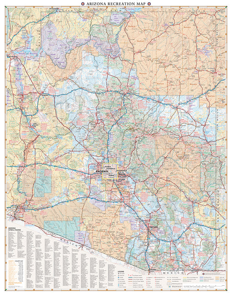 Benchmark Maps Arizona Recreation Map Gloss Premium Mounted - Wide World Maps & MORE!