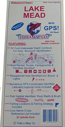 Lake Mead with GPS! All New! Waterproof and Tearproof Plastic! With Fish Habitat Locations! - Wide World Maps & MORE! - Map - Fish-N-Map Company - Wide World Maps & MORE!