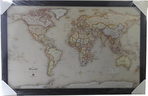 The World by Outlook Maps Framed World Map with 30 Bonus Magnetics Pins, Multi-Tan Colored - Wide World Maps & MORE! - Home - Outlook Maps - Wide World Maps & MORE!