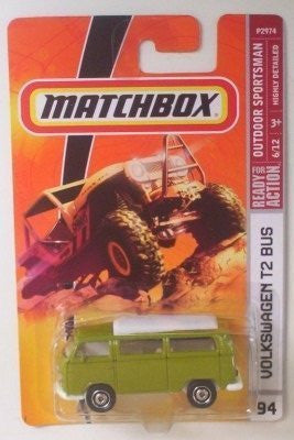 Matchbox Volkswagen T2 Bus Green # 94, 2008 Outdoor Sportsman 1:64 Scale