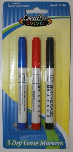 BYS10180 - Creative Colors 3 Count Dry Erase Markers in Black, Red, and Blue - Wide World Maps & MORE! - Office Product - Creative Colors - Wide World Maps & MORE!