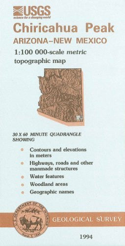 Chiricahua Peak, Arizona--New Mexico : 1:100 000-scale metric topographic map : 30 x 60 minute series (topographic) (SuDoc I 19.110:31109-E 1-TM-100/994) - Wide World Maps & MORE!