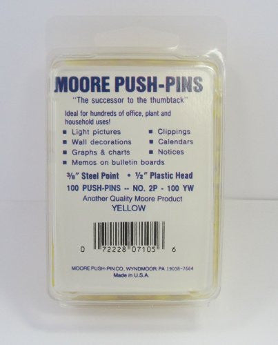 Moore Plastic Head Push Pin, Yellow, 100 Per Box (2P-100-YW) - Wide World Maps & MORE! - Office Product - Moore Push-Pin - Wide World Maps & MORE!