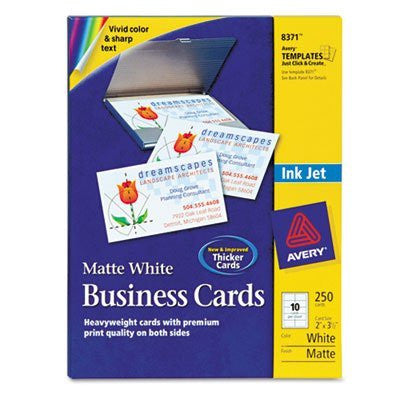 Inkjet Matte Business Cards, 2 x 3 1/2, White, 10/Sheet, 250/Pack - Wide World Maps & MORE! - Office Product - Avery - Wide World Maps & MORE!