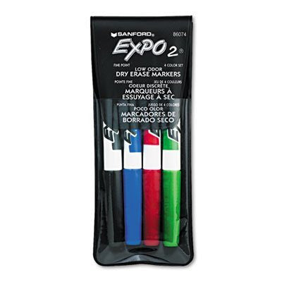 Low Odor Dry Erase Marker, Fine Point, Assorted, 4/Set - Wide World Maps & MORE! - Office Product - Expo - Wide World Maps & MORE!