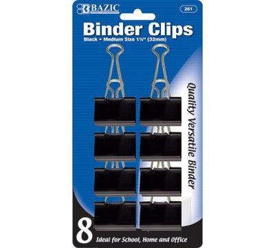 BAZIC Medium 1 1/4" (32mm) Black Binder Clip (8/Pack), Case Pack 144 - Wide World Maps & MORE! - Office Product - Bazic - Wide World Maps & MORE!
