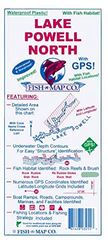 Lake Powell North with GPS! with Latitude and Longitude! Improved! with Fish Habitat Locations! Waterproof and Tearproof Plastic! - Wide World Maps & MORE! - Map - Fish-N-Map Company - Wide World Maps & MORE!