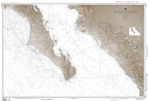 Mexico-West Coast: Cabo San Lazaro to Cabo San Lucas and Southern Part of Golfo de California (From U.S. Navy Surveys Between 1873 and 1901 with Additions to 1962) - Wide World Maps & MORE!