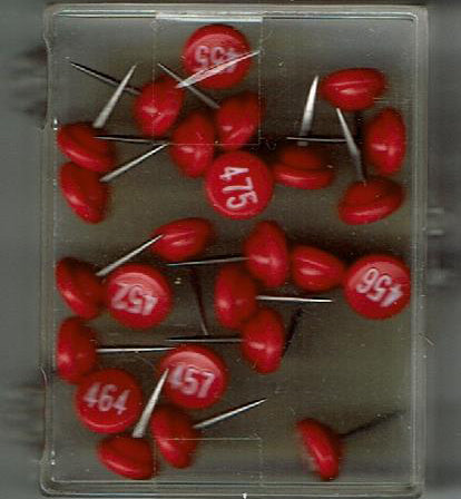 Large Red 1/4" Flat-Head Map Tacks with White Numbers 451 to 475 - Wide World Maps & MORE! - Office Product - Moore - Wide World Maps & MORE!